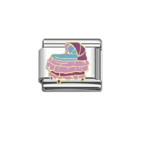 9 mm Italian Charms S5 Rosa Wiege Kinderwagen Baby Mädchen Passt Klassischer Größe Armband - Bild 1 von 1