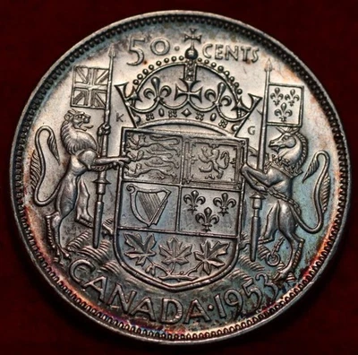 🇨🇦 Uncirculated 1953 Queen Elizabeth II 50 Cents Silver Coin Canada - Image 1 of 2