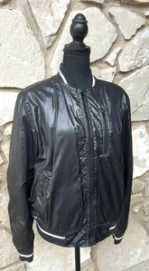 STILE BENETTON Varsity Bomber Women's Jacket 38 Medium Large Black Shiny EC - Picture 1 of 12