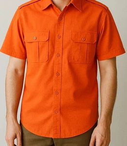 Old Navy NEW Button Up Mens XXL Orange Shoulder Tab Camp Shirt  Regular Fit - Picture 1 of 16