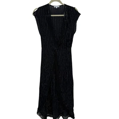 Maxi Vestido Blue Island Negro Metálico Encubrimiento Talla Pequeña Manga Corta Abertura Frontal Foto 1 de 4