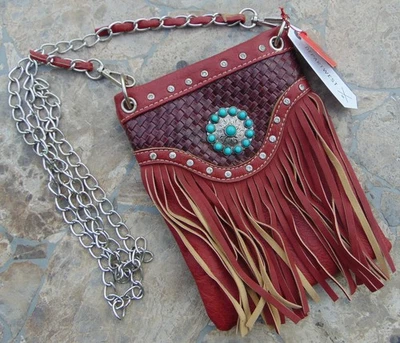 WESTERN LEATHER FRINGED SHOULDER CROSSBODY BAG ~ 8" HIGH x 6" WIDE ~ NEW & TAGS - Image 1 of 4