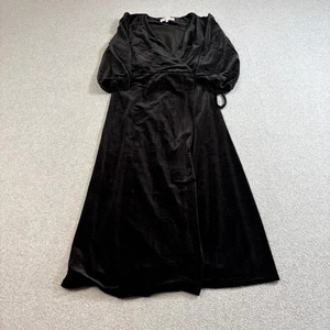 Baltic Born Dress Womens Medium Black Velvet Wrap Maxi Puff Sleeve Whimsy Goth - Picture 1 of 9
