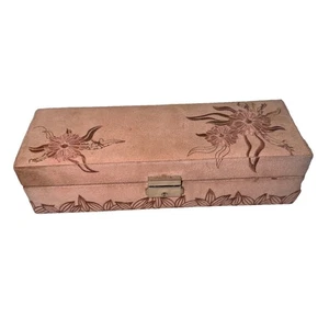 Vintage Floral Suede Jewelry Box – Boho Embossed Design – Trinket Storage Case - Picture 1 of 6