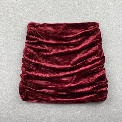 Naked Wardrobe Skirt Womens M Red Plush Velvet Ruched Mini Glam Club Rave Goth - Image 1 of 4