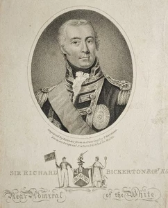 Antiker Kupferstich von 1805 - Sir Richard Bickerton - Konteradmiral der Weißen - Bild 1 von 3