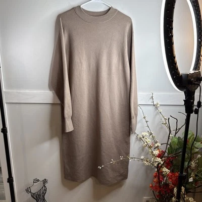 Uniqlo Mock Neck Midi Sweater Dress Size M  Long Sleeve Light Brown Beige - Image 1 of 4