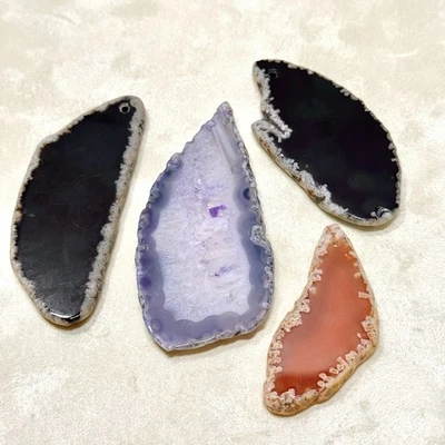 Colgantes de rebanada de cristal de ágata, piedras preciosas teñidas naturales x4 - negro, púrpura, naranja Foto 1 de 4