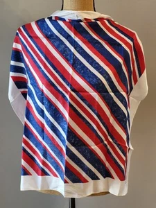 Vintage Red/White/Blue Silk Echo Scarf Hand Rolled Edges - Picture 1 of 9