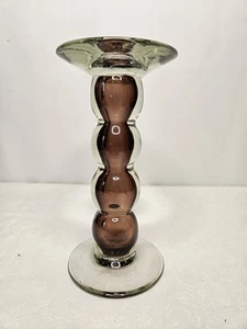 Vtg Amethyst Bubble Stem Pillar Glass Candle Holder Hand Blown 8" Mid-Century - Picture 1 of 5