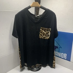 Blooming Jelly Women’s XXL Black & Leopard Print T-Shirt Top Blouse - Picture 1 of 3