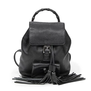 Gucci Black Small Bamboo Tassel Backpack Backpack Grained Leather - Picture 1 of 11