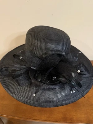 Betmar 纽约黑色草帽教堂正式德比处女膜羽毛复古 — 第 1/4 张图片