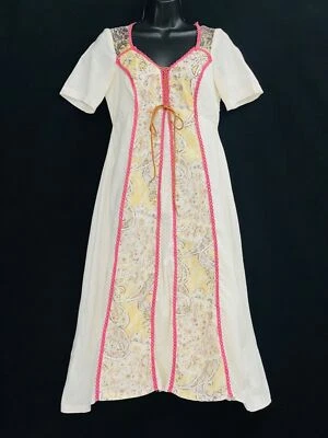 Vestido boho blanco vintage años 70, algodón manga corta verano patchwork Foto 1 de 4