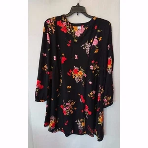 Women's Flowing Long Sleeve Black Floral Old Navy Dress Size Large - Picture 1 of 6