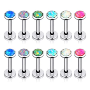 12pcs Opal Lip Stud Labret Monroe Rings Surgical Steel Tragus Helix Earrings 16G - Picture 1 of 4