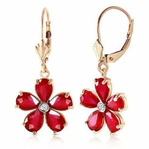 4.50 Carat Natural Rubies And Diamonds Leverback Earrings in 14K Yellow Gold - Picture 1 of 2