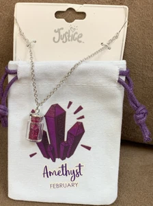 JUSTICE BIRTHSTONE FEBRUARY NECKLACE 17”-20” AMETHYST SHIMMERING SUPER CUTE!! - Picture 1 of 2