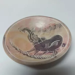 Geschnitzte geätzte Südafrika Elefant Seife Stein Schüssel Schmuck Geschirr Safari 4 1/4"" - Bild 1 von 11