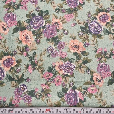 Vintage Florals on Green Marcus Brothers Cotton Chintz Fabric Half Yard Remnant - Image 1 of 2