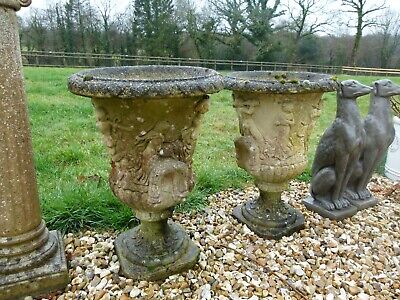 LOVELY PAIR OF URN SHAPED STONE PLANTERS 57 Cm X 40 Cm X 33 Cm DEEP. GREAT SIZE. • 349£