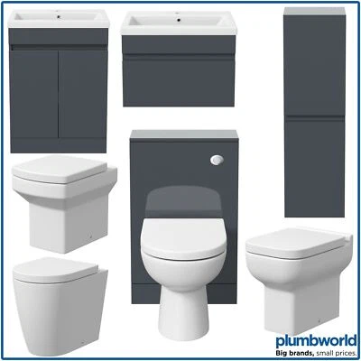 Bathroom Furniture Basin Vanity Toilet WC Unit Tall Cabinet Gloss Grey Modern