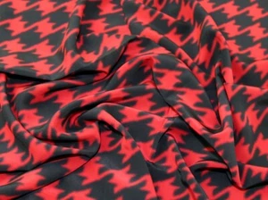 Minerva Silk Crepe Fabric Black & Red - per metre - Picture 1 of 6