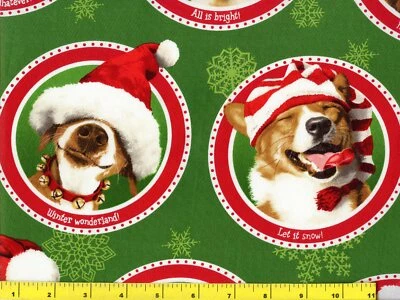 Feliz Navidad Animales en Tela Verde para Acolchar y Coser 1/4 Yarda #3136 Foto 1 de 4