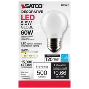 SATCO S21224 - 5.5 Watt G16.5 LED Candelabra Bulb - 3000K - 120 Volts (6 Pack) - Picture 1 of 6