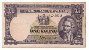 1949 New Zealand T.P. Hanna 1 Pound Note gF – aVF Details - Picture 1 of 2