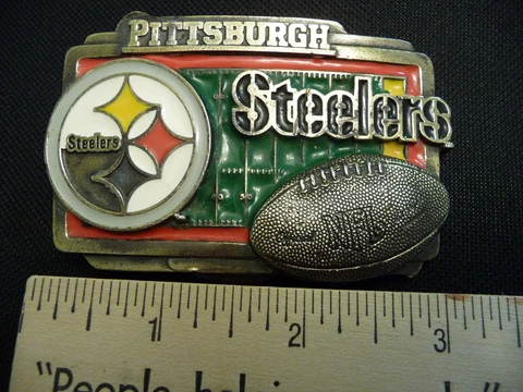Pittsburgh Steelers Brass Belt Buckle Official NFL Great American Products USA Cover