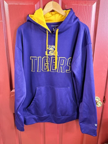 Champion Performance LSU Tigers Hoodie Sweatshirt Mens Size Large Eye Logo NCAA Cover