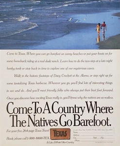 1992 Travel Texas Where You Can Go Barefoot Vintage Print Ad - Bild 1 von 1