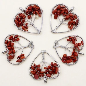 5pcs Natural Red Jasper Stone heart Tree of Life Wire Wrapped Pendants 30mm - Bild 1 von 3
