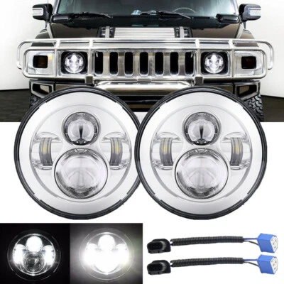 Faros LED cromados de 7 pulgadas haz alto bajo sellado fog Hummer H1 H2 AM General Foto 1 de 4