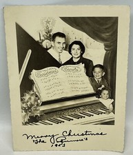 Vtg 1953 Family Christmas Card Photo Piano Carols Little Girl with Curls