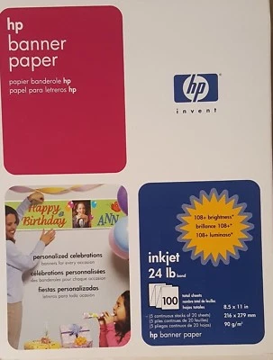 NEW HP Banner Paper Bond 5 banners of 20 sheets ideal for Birthday schools Home - Image 1 of 2
