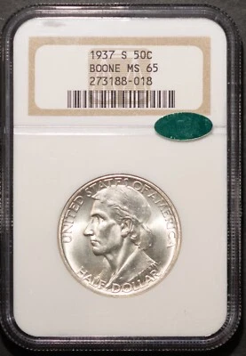 CAC 1937-S 50c Silver Boone Half-dollar MS 65 NGC # 273188-018 + Bonus - Image 1 of 2