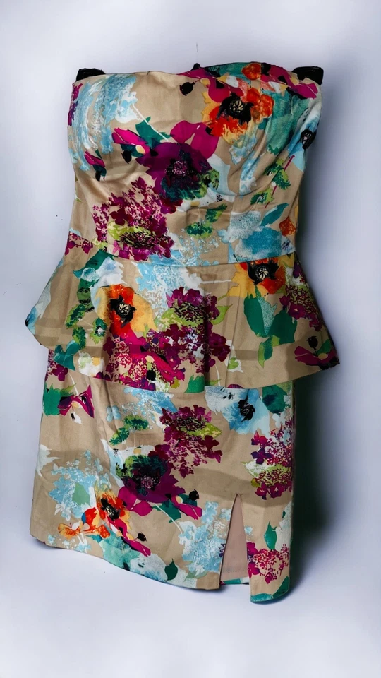 Ark & Co Dress Womens Floral Sweetheart Strapless Sz Small Miamicore Chic - Image 1 of 4