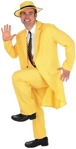 Mens 90s Yellow Suit Costume + Hat Adult TV Film Gangster Fancy Dress M L XL - Picture 1 of 4