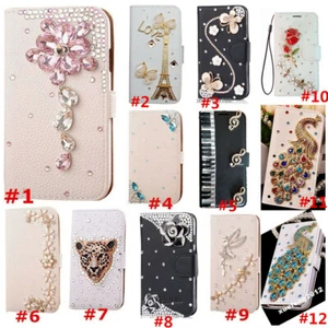 For Galaxy S24 S21 S22 S25 Ultra A15 A16 Flip Bling Diamonds Wallet Leather Case - Picture 1 of 22