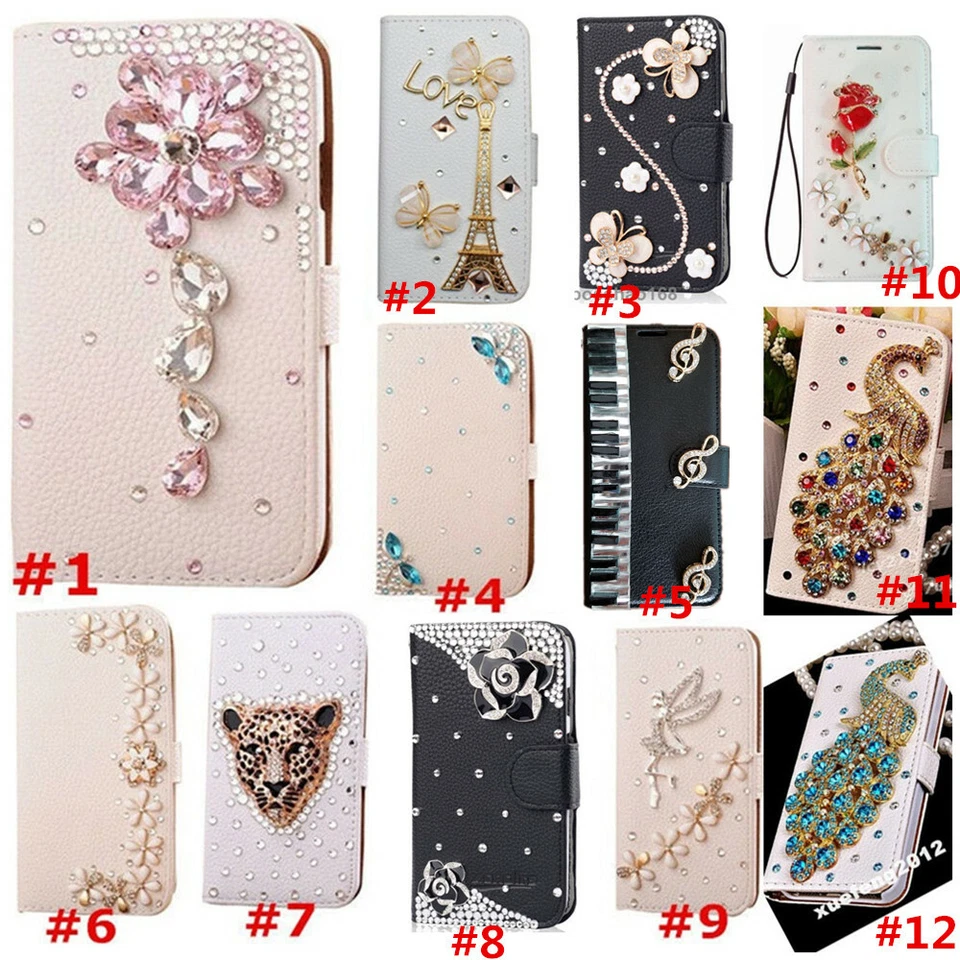 For iPhone 14/12 15 16 17 Pro Max Case Bling Diamonds Wallet Stand Leather Cover - Image 1 of 4