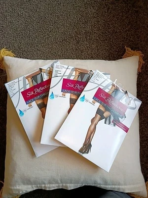 Nuevo Hanes Silk Reflections Top Encaje Hasta el Muslo Lote 3 Set LITTLE COLOR AB Nude Foto 1 de 4