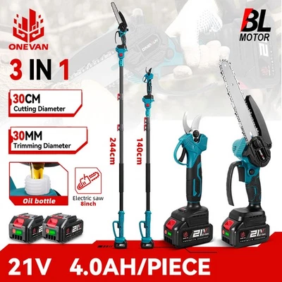 8 Zoll 21V Hochentaster Akku Kettensäge 3IN1 Teleskop Gartenschere Astkettensäge - Bild 1 von 4