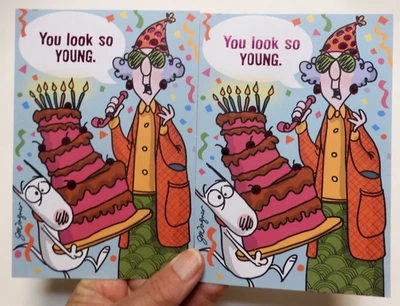 2 tarjetas sello cumpleaños MAXINE J Wagner te ves tan joven para una vieja persona Foto 1 de 4