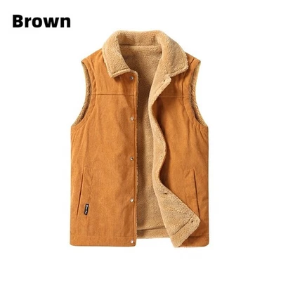 Men's Corduroy Waistcoat Fleece Lined Warm Vest Jacket Sleeveless Casual Button - Image 1 of 4