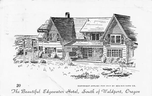 Postal O: Edgewater Hotel, Waldport, Oregon, dibujo publicado 1951 - Imagen 1 de 3
