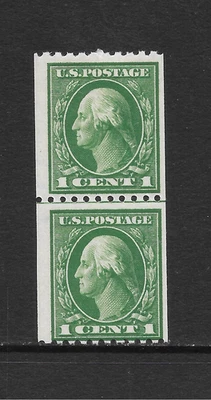 EE. UU. SCOTT 441 MH - 1914 1c VERDE PERF. 10 HORIZ. PAR DE BOBINAS GUÍA Foto 1 de 2