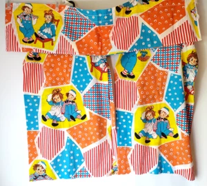 Vtg Pathcwork Raggedy Ann & Andy Curtain Panels (2) & Valance~Bob Merrill Co. - Picture 1 of 24