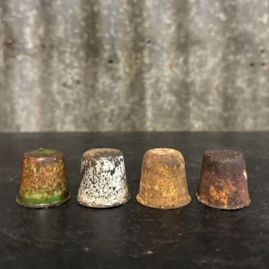 SET OF 4 X OIL BOTTLE TIN TOP DUST CAPS - Suitable For Restoration - Picture 1 of 5